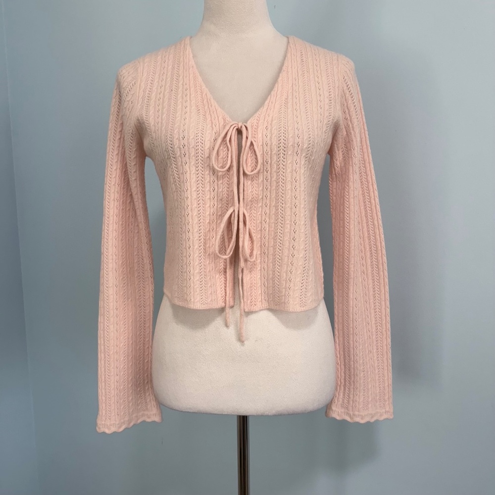 Magaschoni Women’s 100% Cashmere Front Ties Cardigan Size S Pale Pink